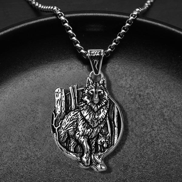 《QBOX 》FASHION 飾品【CBP8-668】精緻個性復古「荒野孤狼」圓形浮雕狼形鈦鋼墬子項鍊/掛飾-細節圖4