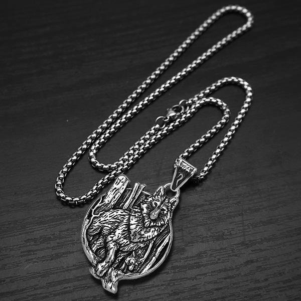 《QBOX 》FASHION 飾品【CBP8-668】精緻個性復古「荒野孤狼」圓形浮雕狼形鈦鋼墬子項鍊/掛飾-細節圖5