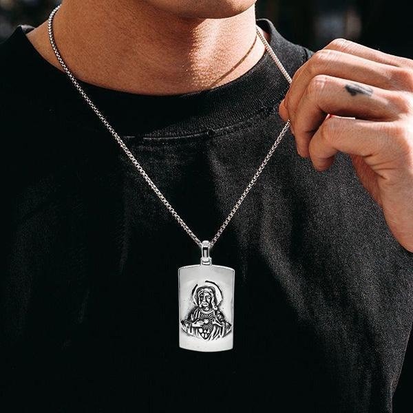 《QBOX 》FASHION 飾品【CBP8-705】精緻個性復古【信仰守護】宗教人像祈禱方牌鈦鋼墬子項鍊/掛飾-細節圖9