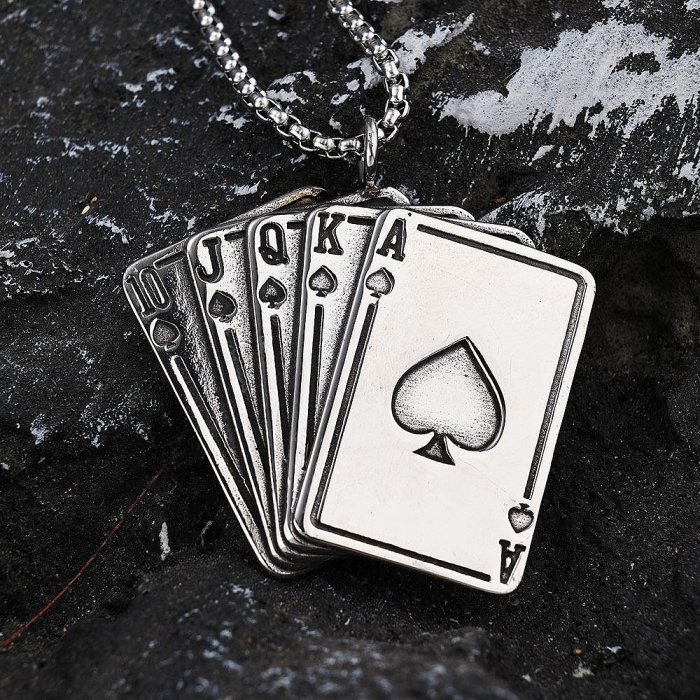 《QBOX 》FASHION 飾品【CMGDZ-027】精緻個性復古黑桃撲克牌順子鈦鋼墬子項鍊/掛飾-細節圖3