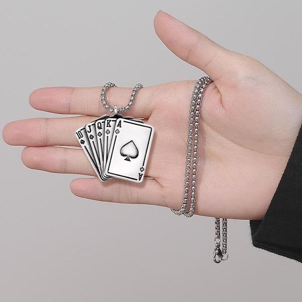 《QBOX 》FASHION 飾品【CBP8-389】精緻個性復古黑桃撲克牌順子鈦鋼墬子項鍊/掛飾-細節圖5