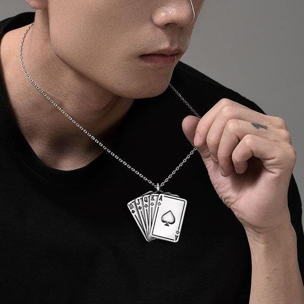《QBOX 》FASHION 飾品【CBP8-389】精緻個性復古黑桃撲克牌順子鈦鋼墬子項鍊/掛飾-細節圖6