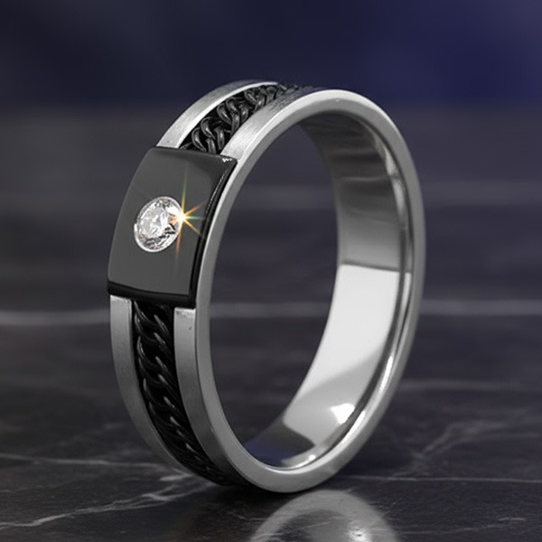 《 QBOX 》FASHION 飾品【R5916004】精緻個性「鎖鏈之絆」方形鑲鑽鈦鋼戒指/戒環-細節圖5