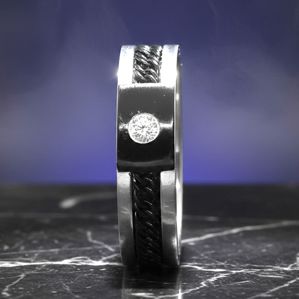 《 QBOX 》FASHION 飾品【R5916004】精緻個性「鎖鏈之絆」方形鑲鑽鈦鋼戒指/戒環-細節圖7