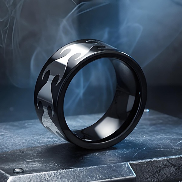 《 QBOX 》FASHION 飾品【R5918198】精緻個性「銀焰狂潮」火焰紋理鈦鋼戒指/戒環-細節圖6