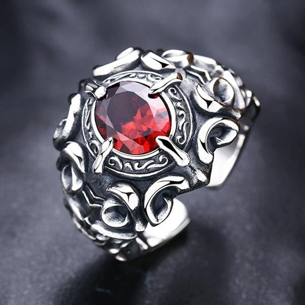 《 QBOX 》FASHION 飾品【R727S132】精緻個性復古藤花設計鑲紅寶石S925純銀開口戒指-細節圖6