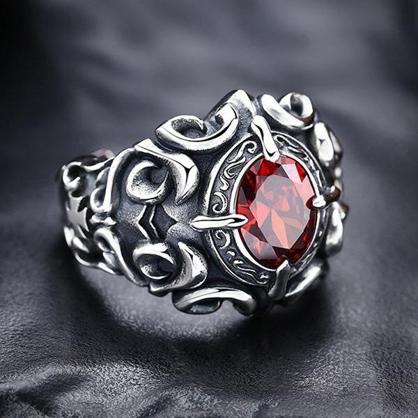 《 QBOX 》FASHION 飾品【R727S132】精緻個性復古藤花設計鑲紅寶石S925純銀開口戒指-細節圖7