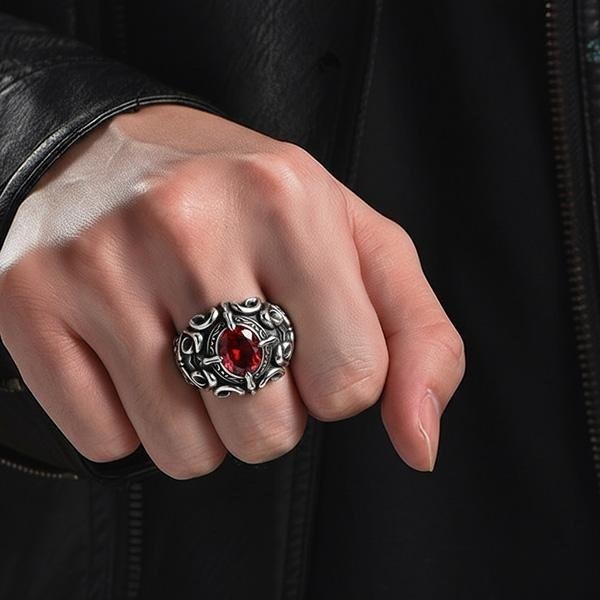 《 QBOX 》FASHION 飾品【R727S132】精緻個性復古藤花設計鑲紅寶石S925純銀開口戒指-細節圖8