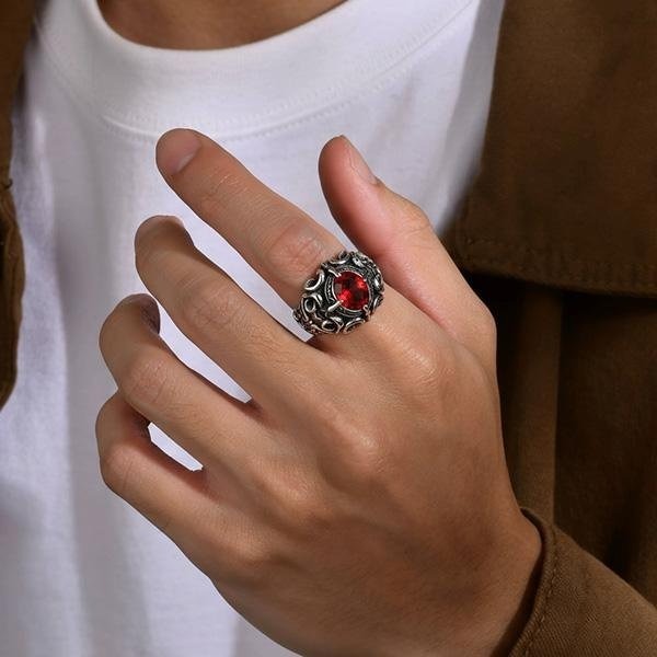 《 QBOX 》FASHION 飾品【R727S132】精緻個性復古藤花設計鑲紅寶石S925純銀開口戒指-細節圖9