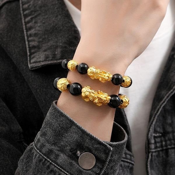 《QBOX 》FASHION 飾品【SB2418】 精緻個性純銀聚財金貔貅黑曜石串珠手鍊/手環-細節圖6