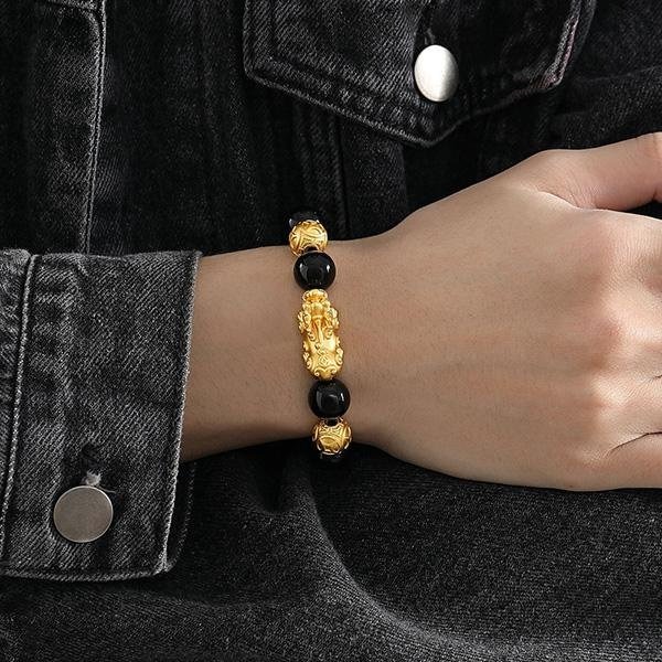 《QBOX 》FASHION 飾品【SB2418】 精緻個性純銀聚財金貔貅黑曜石串珠手鍊/手環-細節圖7