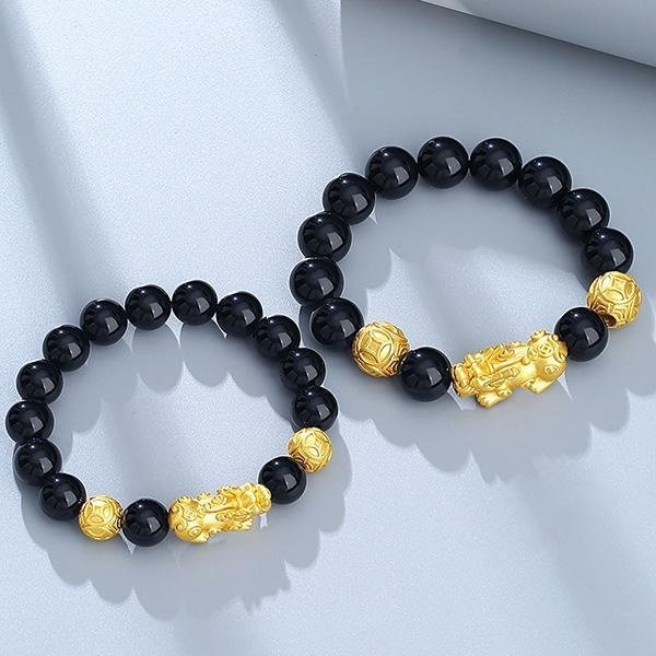 《QBOX 》FASHION 飾品【SB2418】 精緻個性純銀聚財金貔貅黑曜石串珠手鍊/手環-細節圖3