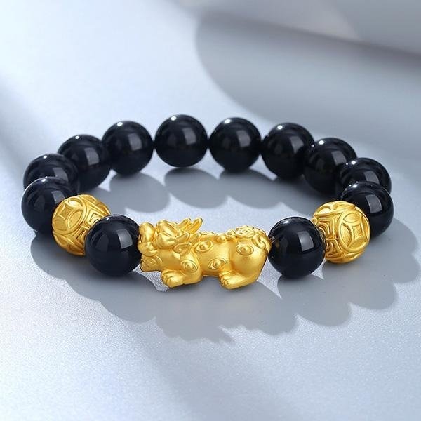 《QBOX 》FASHION 飾品【SB2418】 精緻個性純銀聚財金貔貅黑曜石串珠手鍊/手環-細節圖4