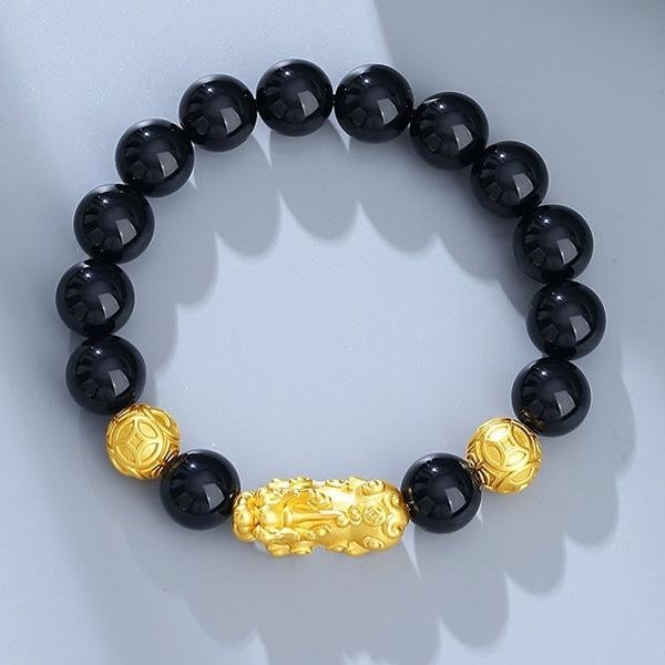 《QBOX 》FASHION 飾品【SB2418】 精緻個性純銀聚財金貔貅黑曜石串珠手鍊/手環-細節圖5