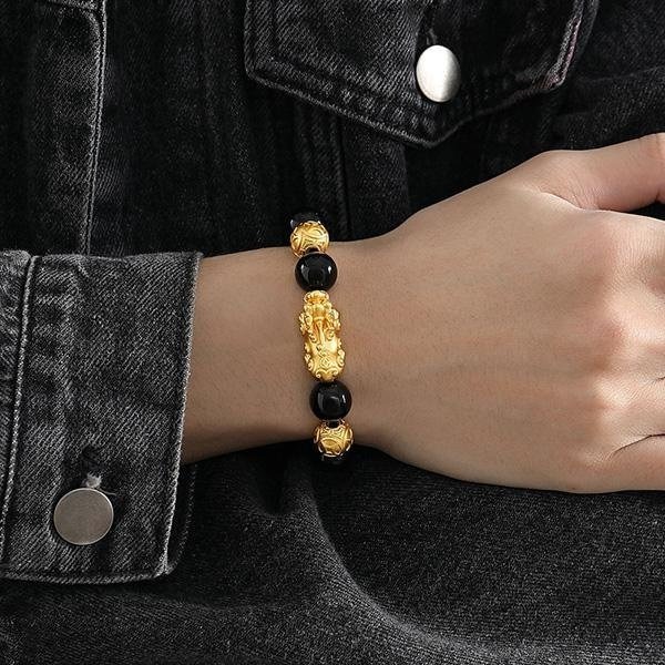 《QBOX 》FASHION 飾品【SB2418】 精緻個性純銀聚財金貔貅黑曜石串珠手鍊/手環-細節圖7