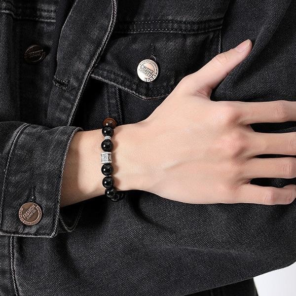 《QBOX 》FASHION 飾品【SB23102】 精緻個性純銀六字箴言轉運珠黑曜石虎眼石串珠手鍊/手環-細節圖7