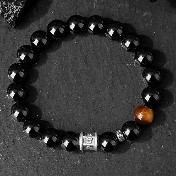 《QBOX 》FASHION 飾品【SB23102】 精緻個性純銀六字箴言轉運珠黑曜石虎眼石串珠手鍊/手環-細節圖4
