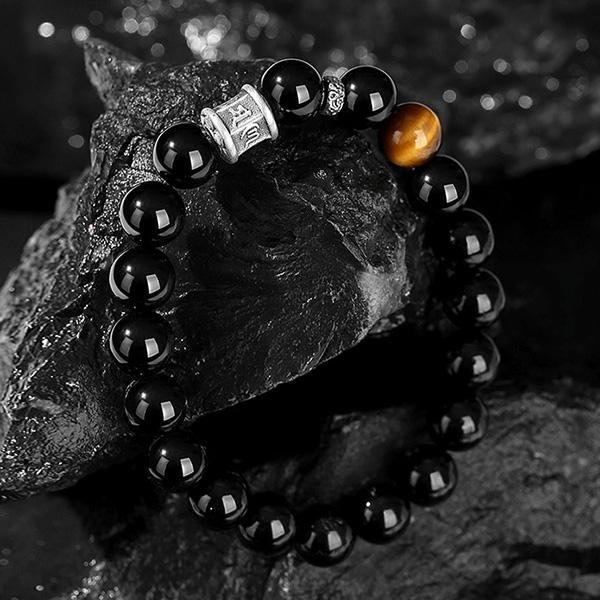 《QBOX 》FASHION 飾品【SB23102】 精緻個性純銀六字箴言轉運珠黑曜石虎眼石串珠手鍊/手環-細節圖5