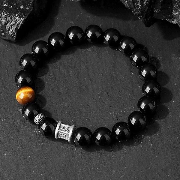 《QBOX 》FASHION 飾品【SB23102】 精緻個性純銀六字箴言轉運珠黑曜石虎眼石串珠手鍊/手環-細節圖6