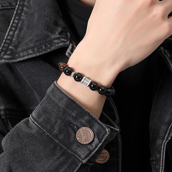 《QBOX 》FASHION 飾品【SB23102】 精緻個性純銀六字箴言轉運珠黑曜石虎眼石串珠手鍊/手環-細節圖8