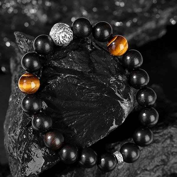 《QBOX 》FASHION 飾品【SB23113】 精緻個性復古純銀龍曜珠黑檀木虎眼石串珠手鍊/手環-細節圖4