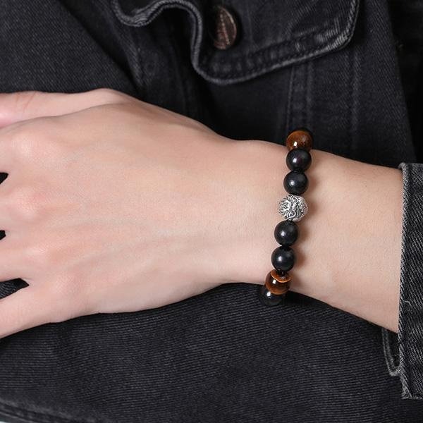 《QBOX 》FASHION 飾品【SB23113】 精緻個性復古純銀龍曜珠黑檀木虎眼石串珠手鍊/手環-細節圖8