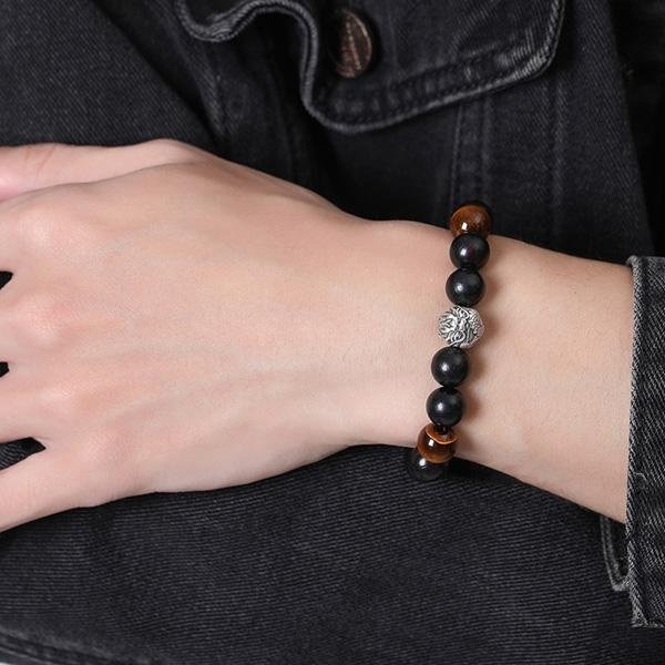 《QBOX 》FASHION 飾品【SB23113】 精緻個性復古純銀龍曜珠黑檀木虎眼石串珠手鍊/手環-細節圖8