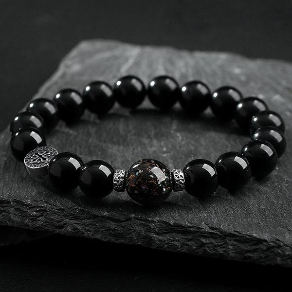 《QBOX 》FASHION 飾品【SB23088】 精緻個性純銀圓牌十字檀珠黑曜石串珠手鍊/手環-細節圖3