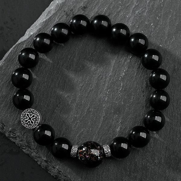 《QBOX 》FASHION 飾品【SB23088】 精緻個性純銀圓牌十字檀珠黑曜石串珠手鍊/手環-細節圖4