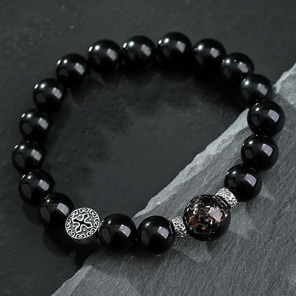 《QBOX 》FASHION 飾品【SB23088】 精緻個性純銀圓牌十字檀珠黑曜石串珠手鍊/手環-細節圖5