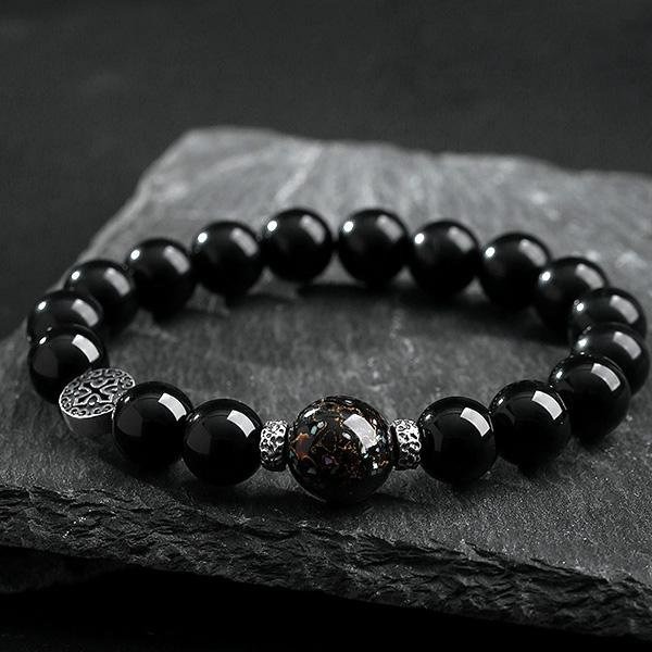 《QBOX 》FASHION 飾品【SB23088】 精緻個性純銀圓牌十字檀珠黑曜石串珠手鍊/手環-細節圖6