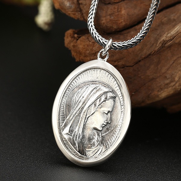 《 QBOX 》FASHION 飾品【C21121S70】精緻個性復古聖母瑪利亞頭像純銀項鍊/泰銀吊墜-細節圖4