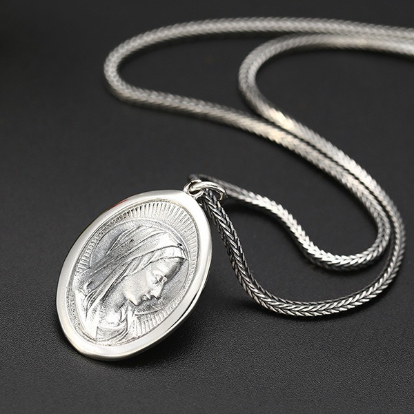 《 QBOX 》FASHION 飾品【C21121S70】精緻個性復古聖母瑪利亞頭像純銀項鍊/泰銀吊墜-細節圖6