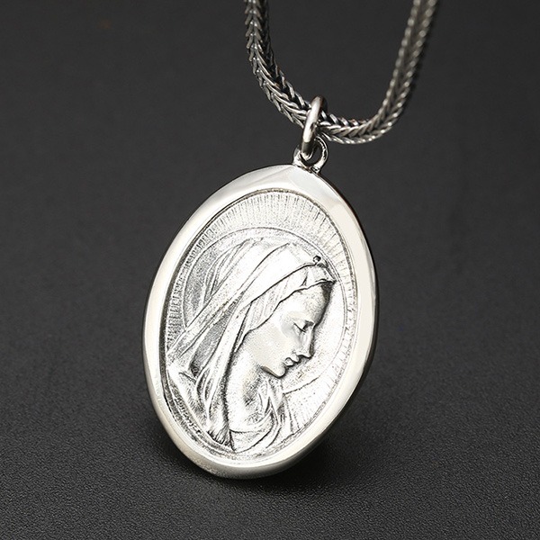 《 QBOX 》FASHION 飾品【C21121S70】精緻個性復古聖母瑪利亞頭像純銀項鍊/泰銀吊墜-細節圖7