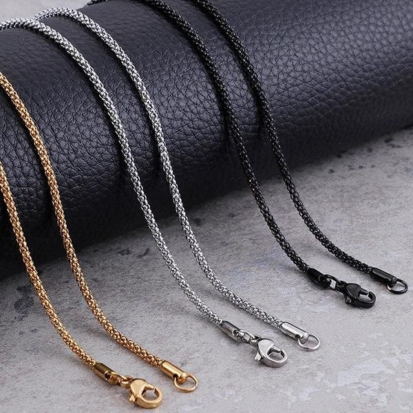 《 QBOX 》FASHION 飾品【NK80097】精緻個性秀氣2mm玉米編織鈦鋼項鍊/鋼鍊條-細節圖3