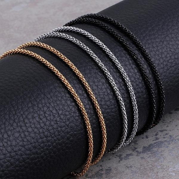 《 QBOX 》FASHION 飾品【NK80097】精緻個性秀氣2mm玉米編織鈦鋼項鍊/鋼鍊條-細節圖4