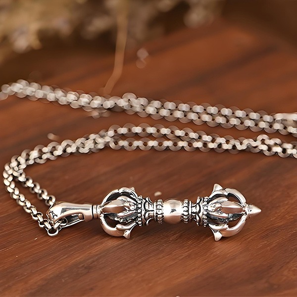 《 QBOX 》FASHION 飾品【C349S49】精緻個性藏傳法器經典金剛杵純銀墬子項鍊/吊墬-細節圖4