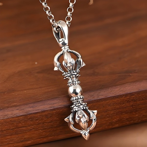 《 QBOX 》FASHION 飾品【C349S49】精緻個性藏傳法器經典金剛杵純銀墬子項鍊/吊墬-細節圖3