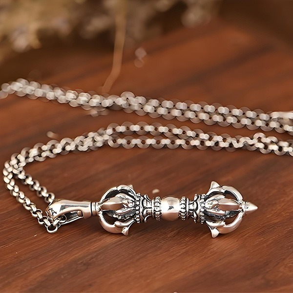 《 QBOX 》FASHION 飾品【C349S49】精緻個性藏傳法器經典金剛杵純銀墬子項鍊/吊墬-細節圖4