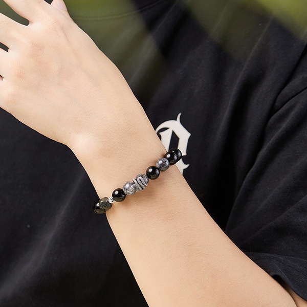 《QBOX 》FASHION 飾品【SB24731】 精緻個性純銀墨蛇纏繞黑曜石黑髮晶串珠手鍊/手環-細節圖8