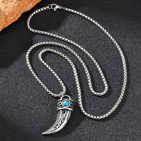 《 QBOX 》FASHION 飾品【GPN-2233】精緻個性松石狼獠牙紋理鈦鋼墬子項鍊/吊墬-細節圖4