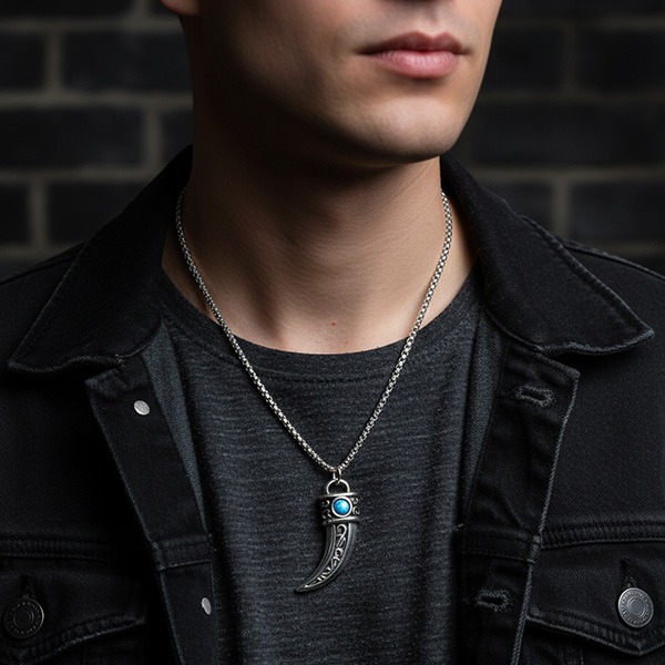 《 QBOX 》FASHION 飾品【GPN-2233】精緻個性松石狼獠牙紋理鈦鋼墬子項鍊/吊墬-細節圖8