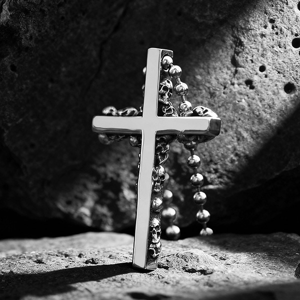 《 QBOX 》FASHION 飾品【CBP8-608】精緻個性龐克風骷髏骸骨十字架鈦鋼墬子項鍊/吊墬-細節圖4