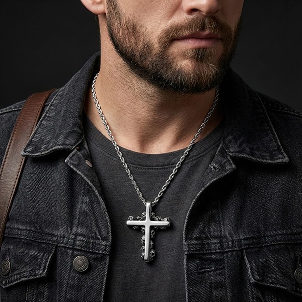 《 QBOX 》FASHION 飾品【CBP8-608】精緻個性龐克風骷髏骸骨十字架鈦鋼墬子項鍊/吊墬-細節圖8