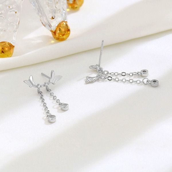 《 QBOX 》FASHION 飾品【ED135】秀氣雙蝴蝶流蘇鑲鑽純銀耳環/耳飾(一對)-細節圖6