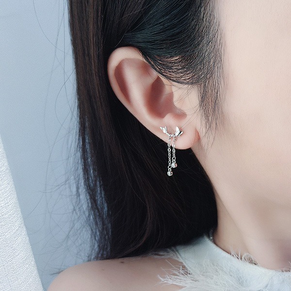 《 QBOX 》FASHION 飾品【ED135】秀氣雙蝴蝶流蘇鑲鑽純銀耳環/耳飾(一對)-細節圖8