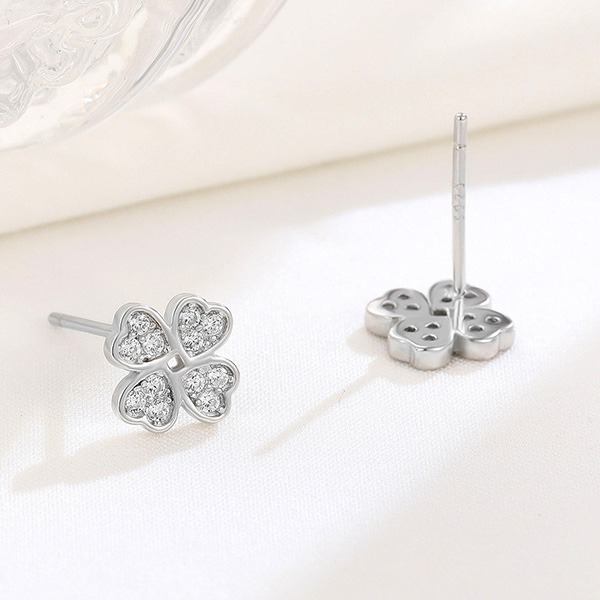 《 QBOX 》FASHION 飾品【EJZ-32】秀氣「幸運星簇」滿鑽四葉草純銀耳環/耳飾(一對)-細節圖5