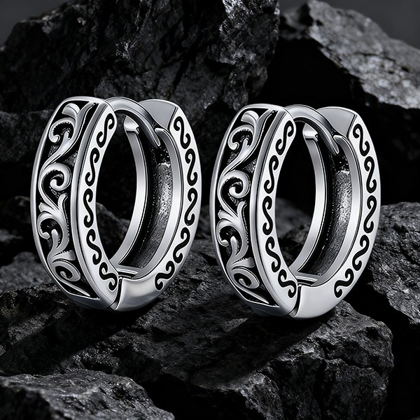 《 QBOX 》FASHION 飾品【GEH-839】精緻個性復古潮流卷草雲紋鈦鋼耳環/耳飾-細節圖3