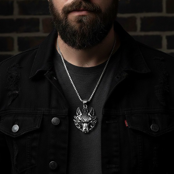 《QBOX 》FASHION 飾品【CPB8-468】精緻個性復古立體狼頭圖騰鈦鋼墬子項鍊/掛飾-細節圖7