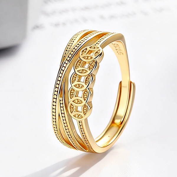 《 QBOX 》FASHION 飾品【RSYJ267】精緻個性復古銅錢多圈財纏開口純銀戒指/戒環(三色)-細節圖7